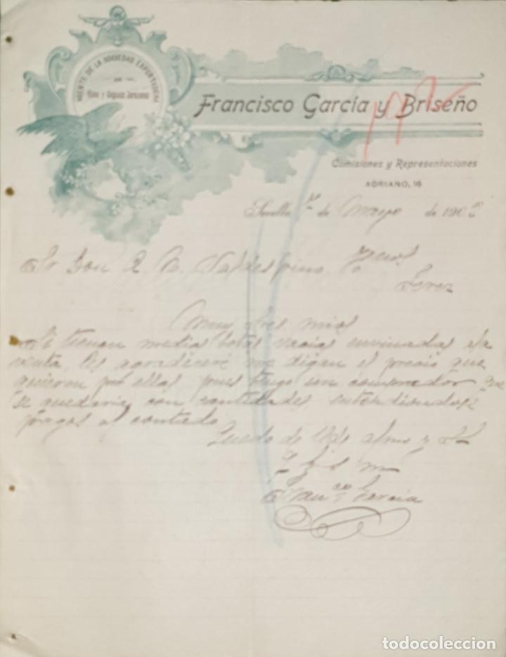 Commercial Letters: Carta comercial. Francisco Garc&iacute;a y Brise&ntilde;o. Agente de Sociedad Exportadora de vinos. Sevilla 1902
