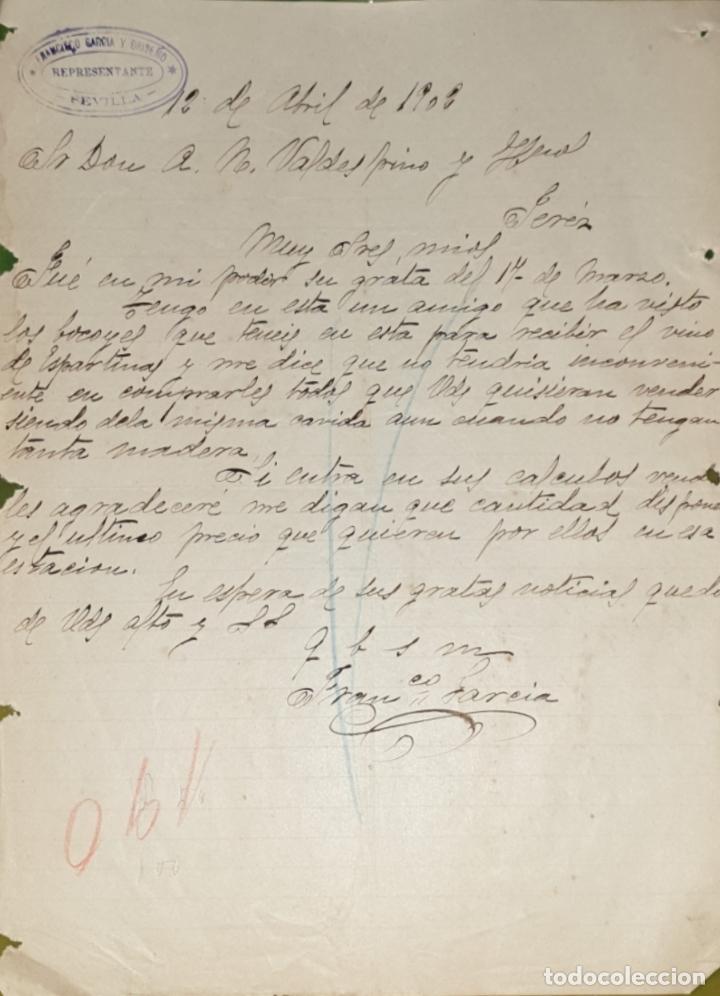 Commercial Letters: Carta comercial. Francisco Garc&iacute;a y Brise&ntilde;o. Agente de Sociedad Exportadora de vinos. Sevilla 1902