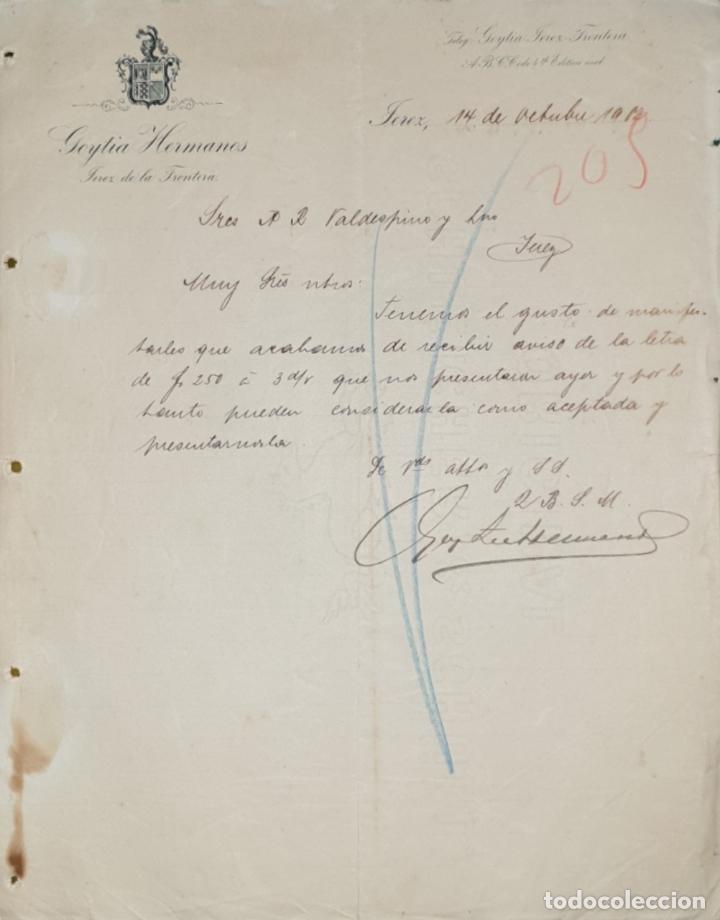 Commercial Letters: Carta comercial. Goytia Hermanos. Jerez de la Frontera. Espa&ntilde;a 1902