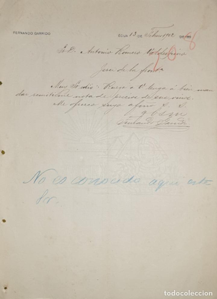 Commercial Letters: Carta comercial. Fernando Garrido. &Eacute;cija. Espa&ntilde;a 1902