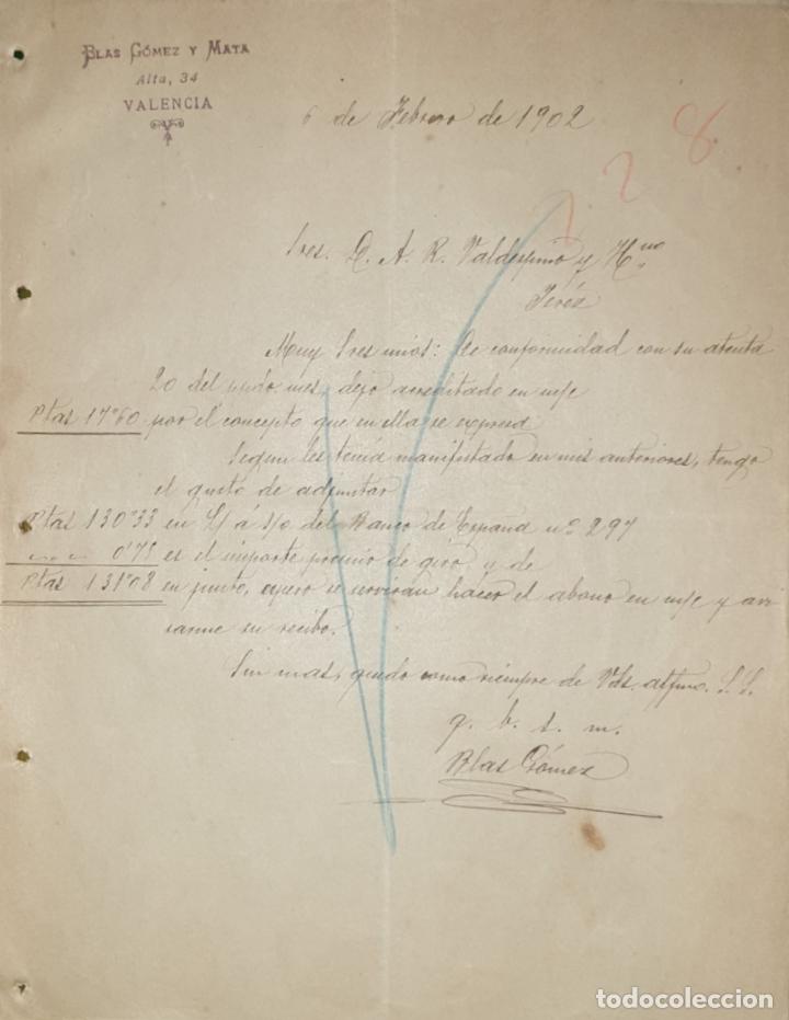 Commercial Letters: Carta comercial. Blas G&oacute;mez y Mata. Valencia. Espa&ntilde;a 1902