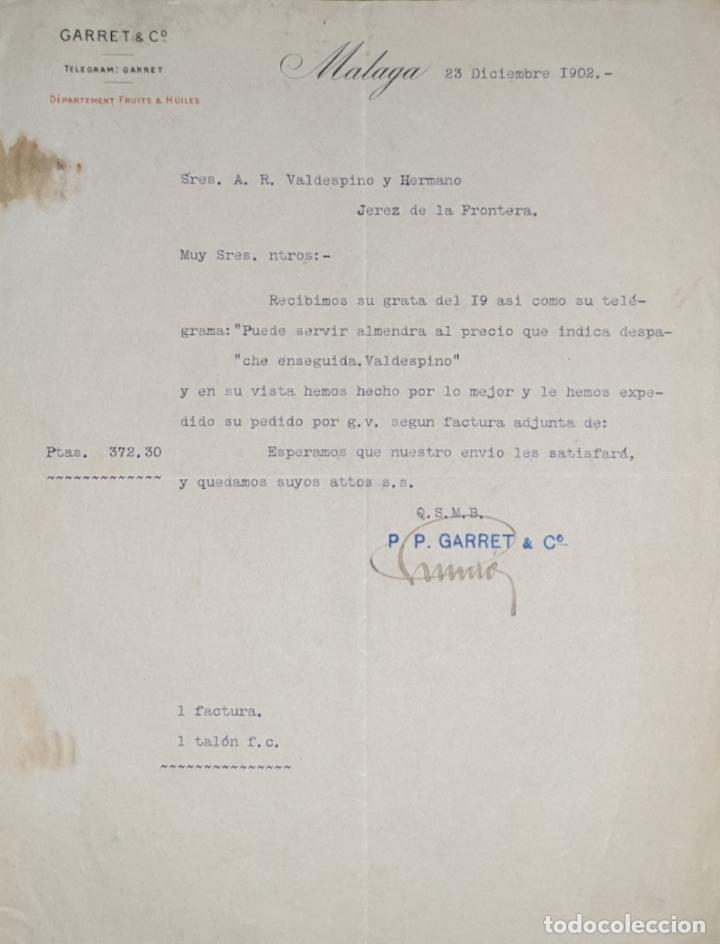 Commercial Letters: Carta comercial. Garret & C&ordm;. M&aacute;laga. Espa&ntilde;a 1902