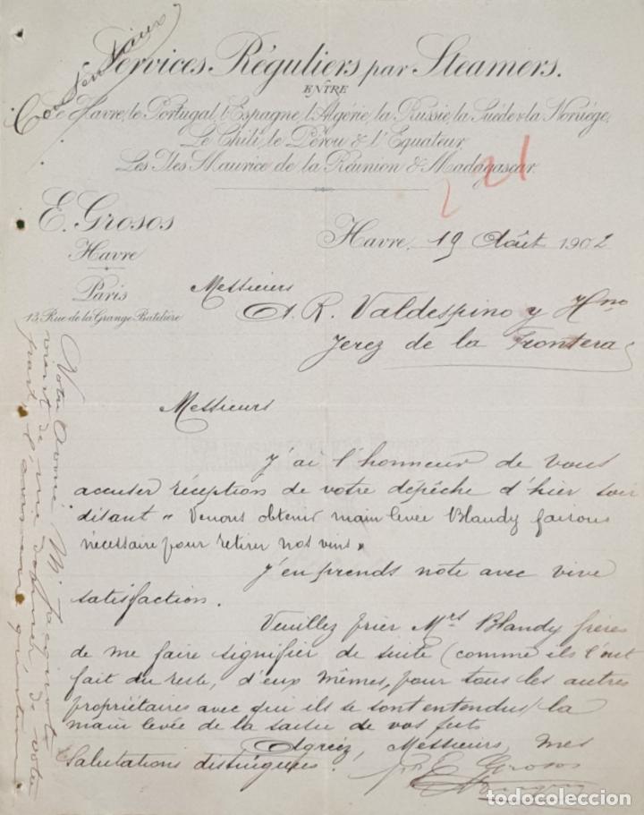 Commercial Letters: Carta comercial. Services R&eacute;guliers par Steamers. Havre. Francia 1902