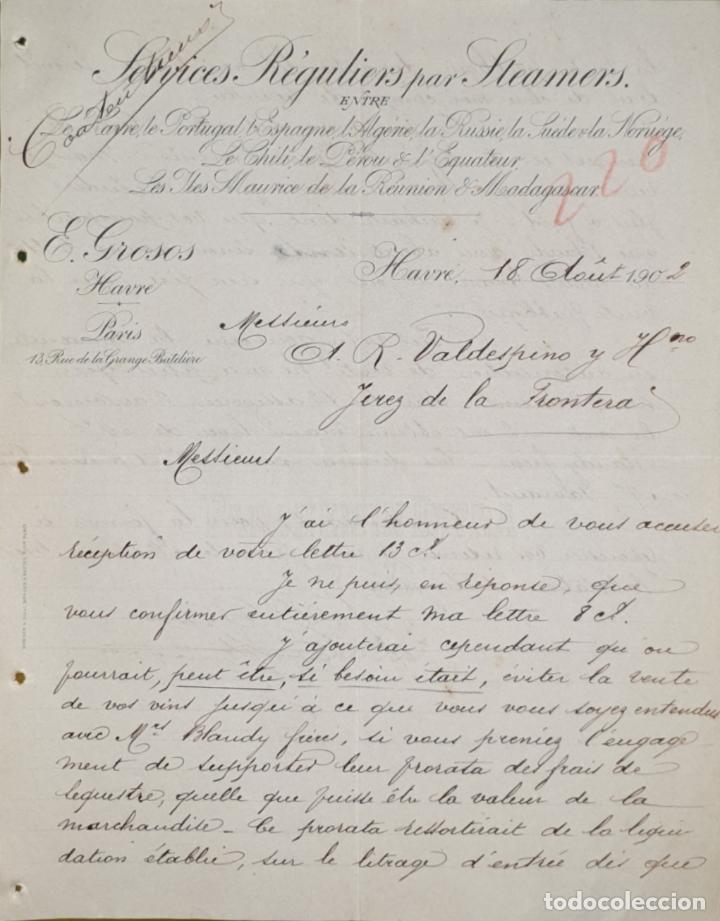 Commercial Letters: Carta comercial. Services R&eacute;guliers par Steamers. Havre. Francia 1902