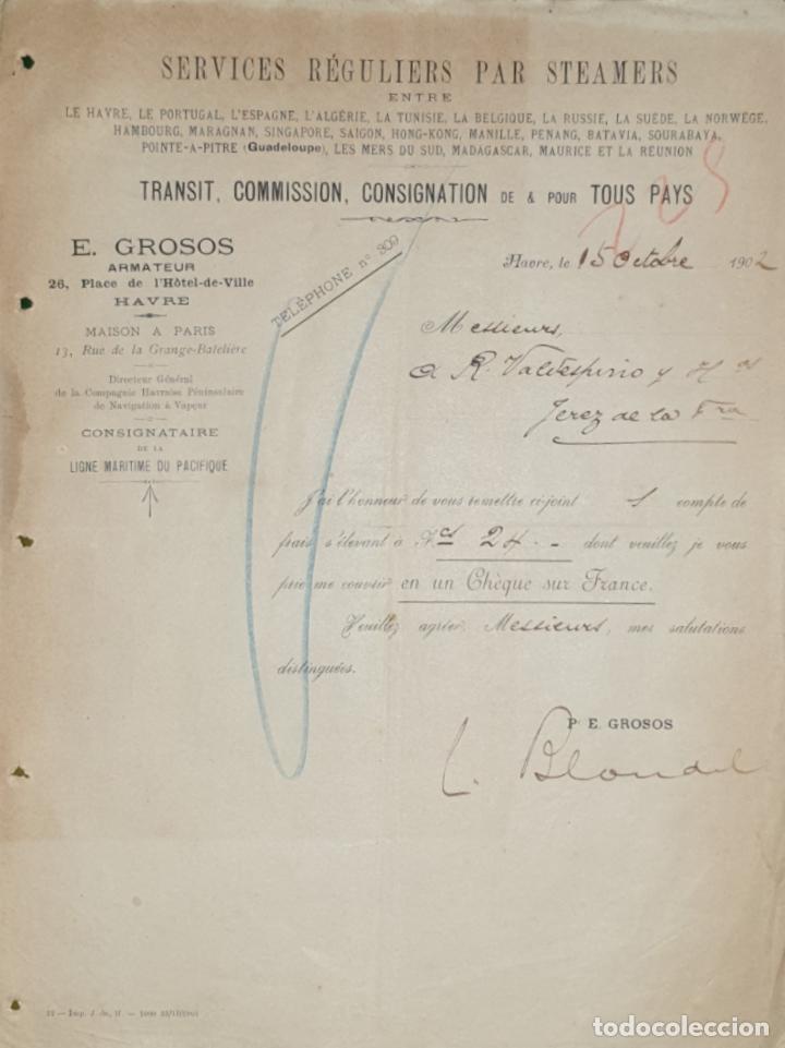 Commercial Letters: Carta comercial. Services R&eacute;guliers par Steamers. Havre. Francia 1902