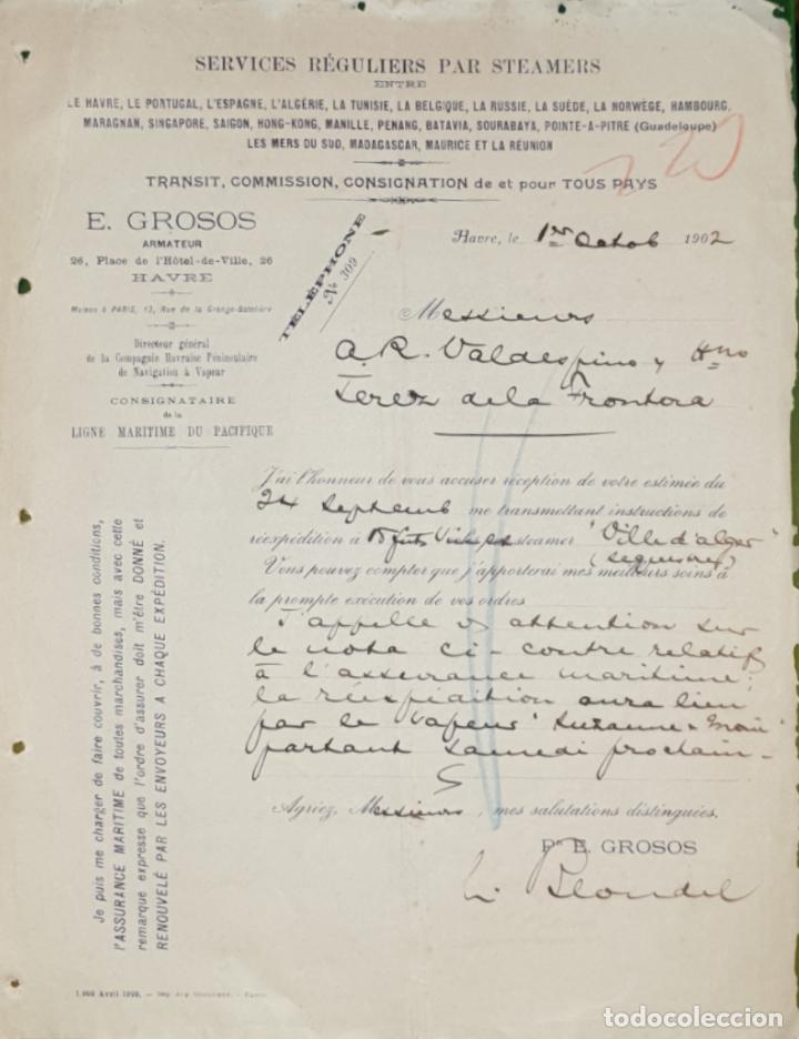 Commercial Letters: Carta comercial. Services R&eacute;guliers par Steamers. Havre. Francia 1902