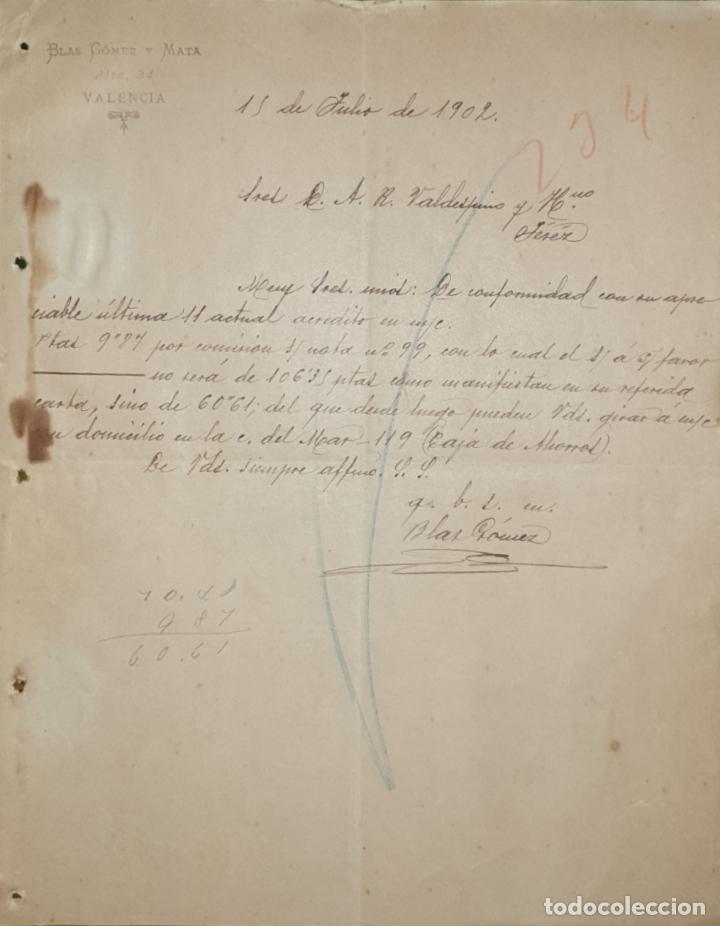 Commercial Letters: Carta comercial. Blas G&oacute;mez y Mata. Valencia. Espa&ntilde;a 1902