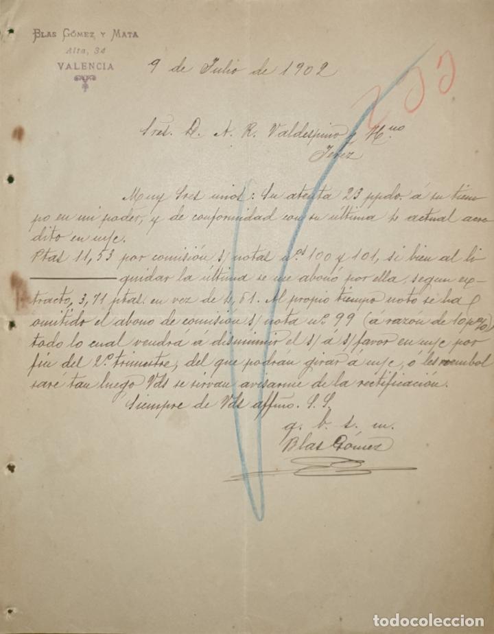 Commercial Letters: Carta comercial. Blas G&oacute;mez y Mata. Valencia. Espa&ntilde;a 1902