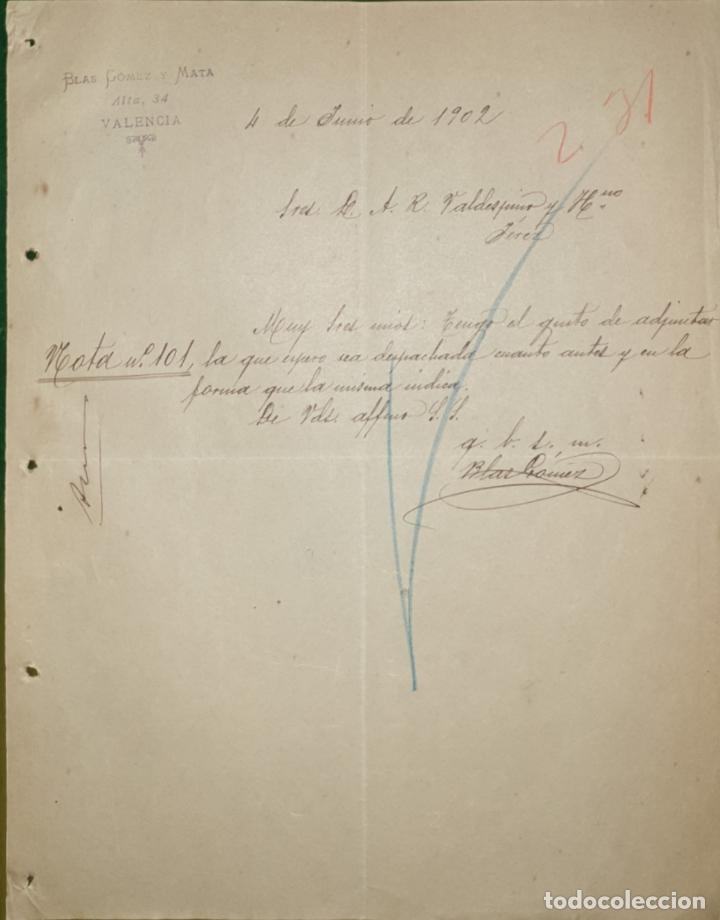 Commercial Letters: Carta comercial. Blas G&oacute;mez y Mata. Valencia. Espa&ntilde;a 1902