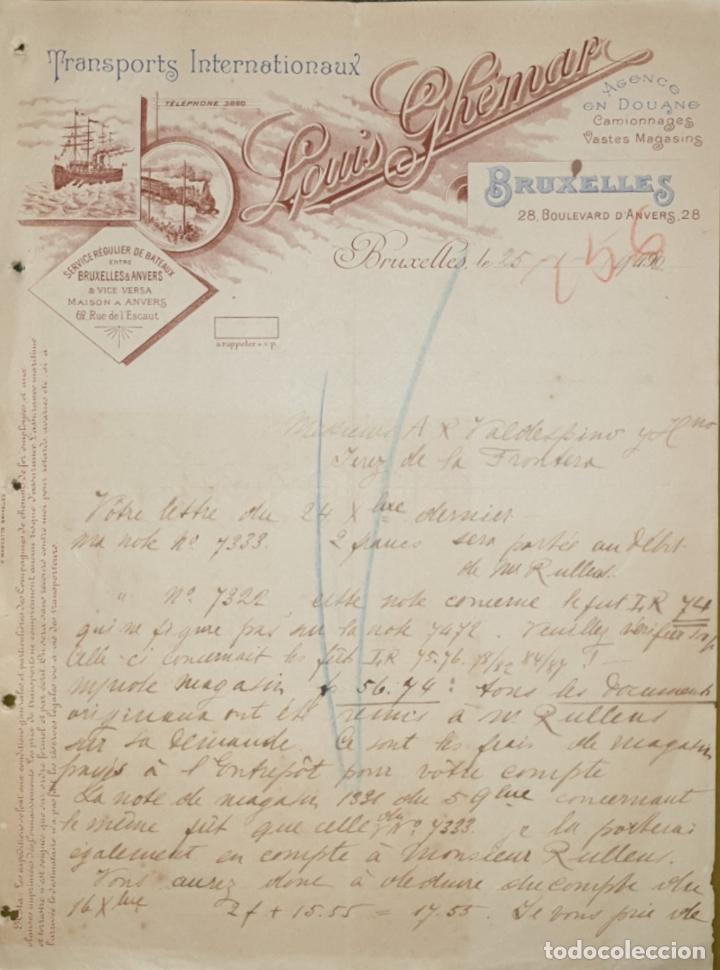 Commercial Letters: Carta comercial. Louis Ghemar. Transports Internationaux. Bruxelles. Francia 1902