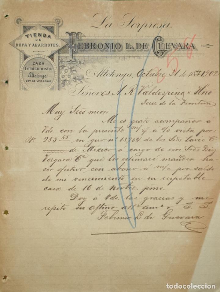 Commercial Letters: Carta comercial. Febronio L. De Guevara. La Sorpresa. Tienda Abarrotes. Altotonga. Mexico 1902