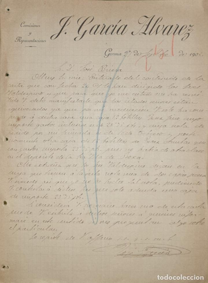 Commercial Letters: Carta comercial. J. Garc&iacute;a Alvarez. Comisiones y Representaciones. Gerona. Espa&ntilde;a 1902