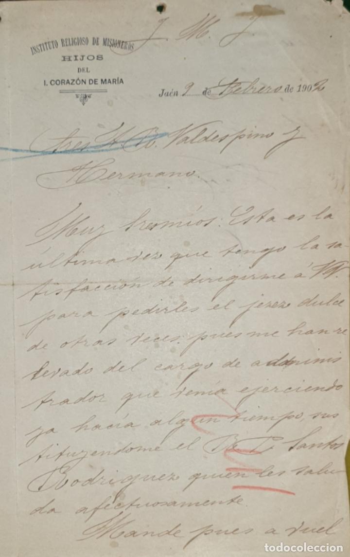 Commercial Letters: Carta comercial. Instituto Religioso de Misioneros. Hijos del I.Coraz&oacute;n de Mar&iacute;a. Ja&eacute;n. Espa&ntilde;a 1902