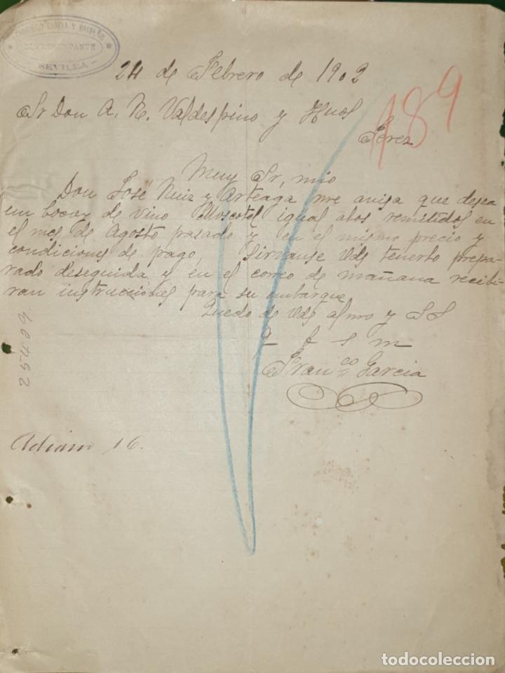 Commercial Letters: Carta comercial. Francisco Garc&iacute;a y Brise&ntilde;o. Agente de Sociedad Exportadora de vinos. Sevilla 1902