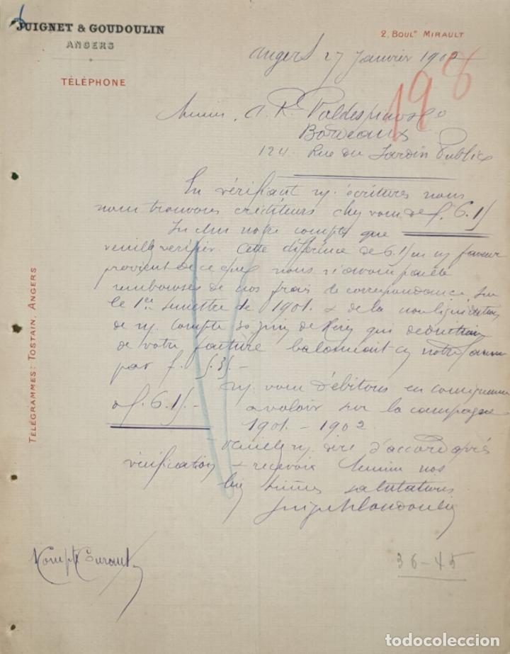 Commercial Letters: Carta comercial. Juignet & Goudoulin. Angers. Francia 1902
