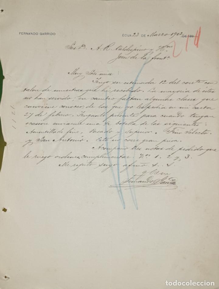 Commercial Letters: Carta comercial. Fernando Garrido. &Eacute;cija. Espa&ntilde;a 1902