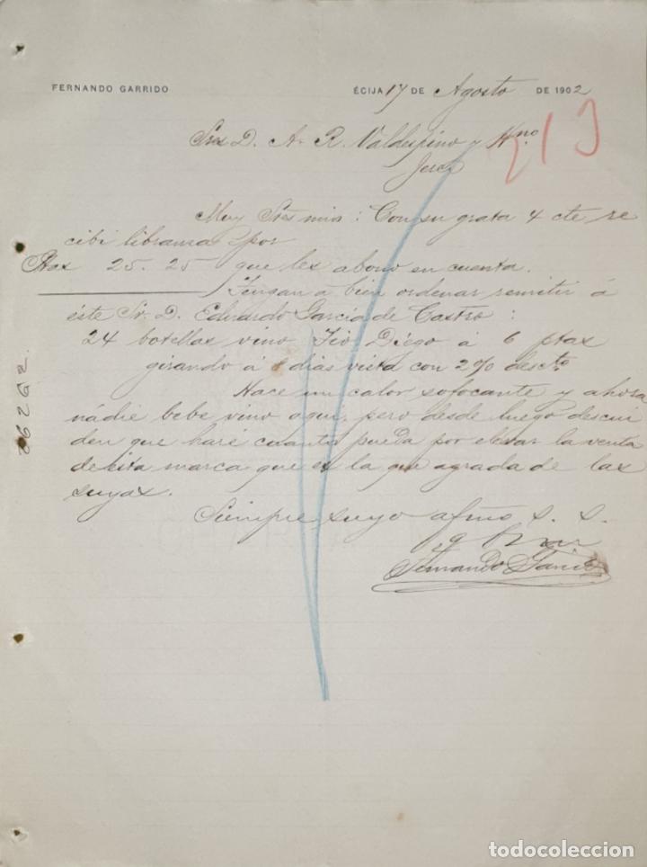 Commercial Letters: Carta comercial. Fernando Garrido. &Eacute;cija. Espa&ntilde;a 1902