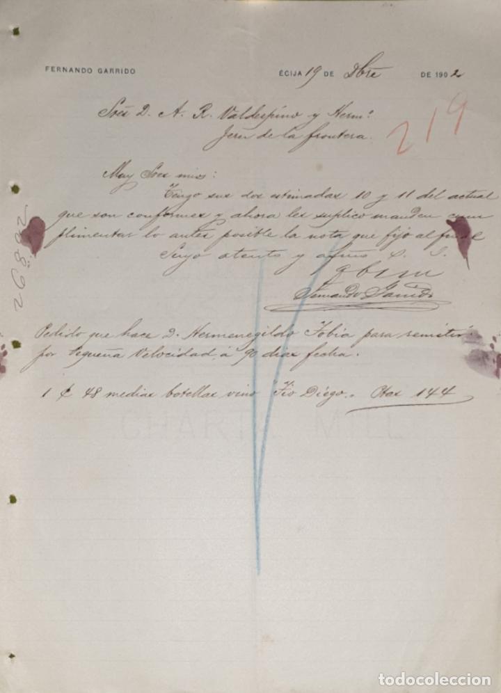 Commercial Letters: Carta comercial. Fernando Garrido. &Eacute;cija. Espa&ntilde;a 1902
