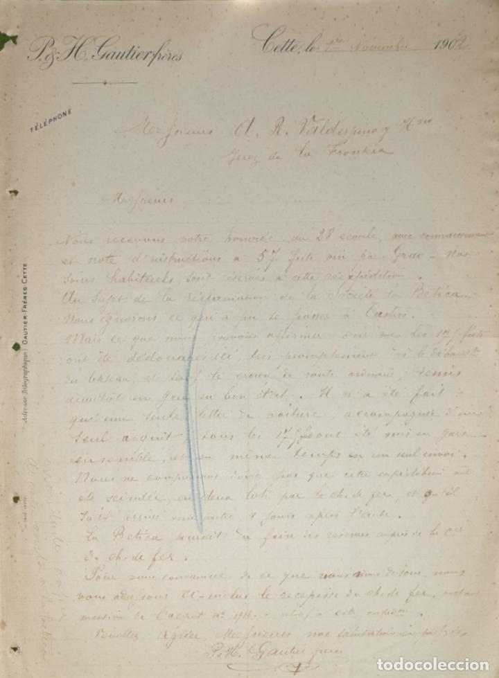 Commercial Letters: Carta comercial. P. & H. Gautierfr&eacute;res. Cette. Francia 1902