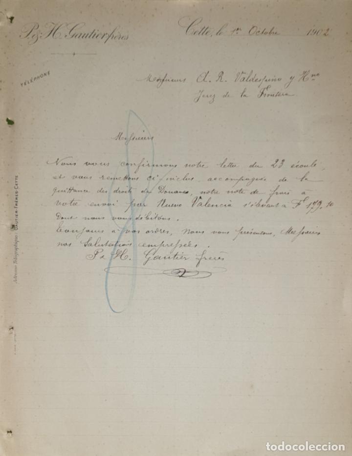 Commercial Letters: Carta comercial. P. & H. Gautierfr&eacute;res. Cette. Francia 1902