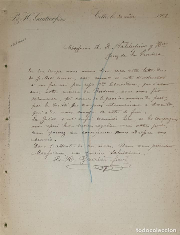Commercial Letters: Carta comercial. P. & H. Gautierfr&eacute;res. Cette. Francia 1902