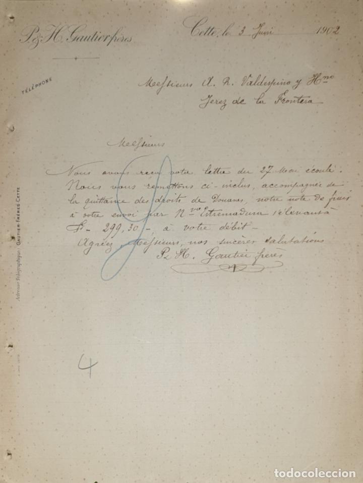 Commercial Letters: Carta comercial. P. & H. Gautierfr&eacute;res. Cette. Francia 1902