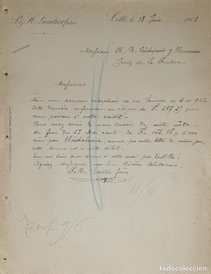 Commercial Letters: Carta comercial. P. & H. Gautierfr&eacute;res. Cette. Francia 1902
