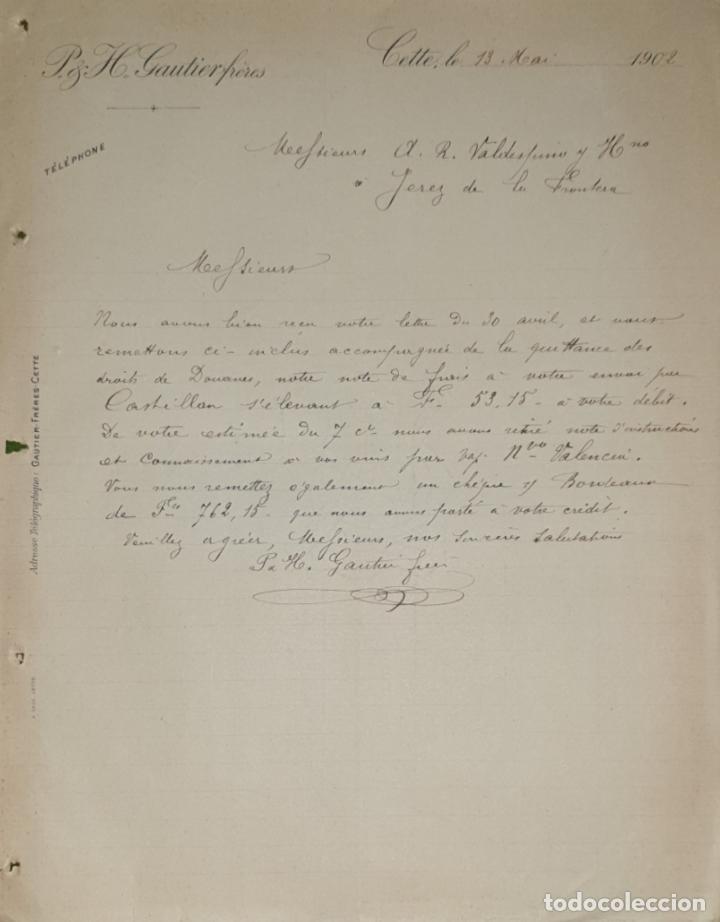 Commercial Letters: Carta comercial. P. & H. Gautierfr&eacute;res. Cette. Francia 1902