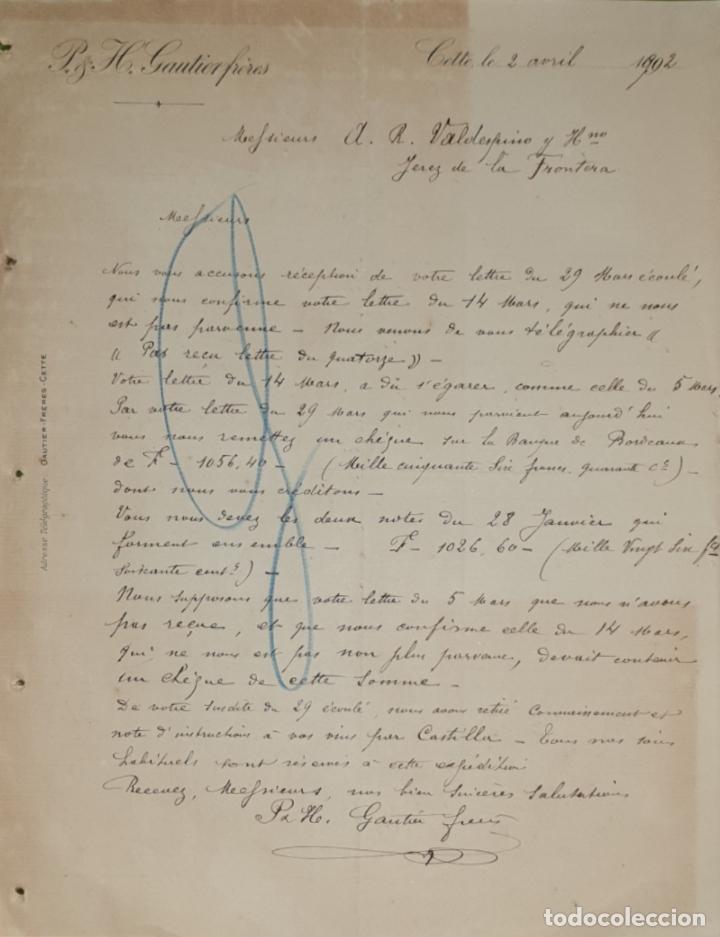 Commercial Letters: Carta comercial. P. & H. Gautierfr&eacute;res. Cette. Francia 1892