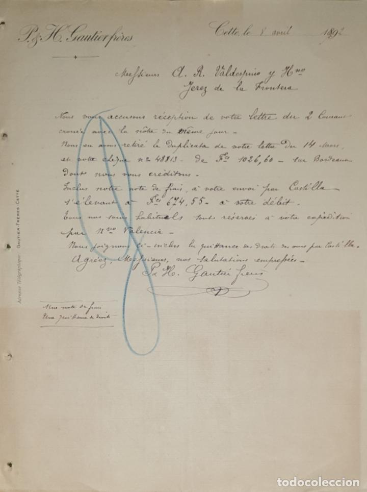 Commercial Letters: Carta comercial. P. & H. Gautierfr&eacute;res. Cette. Francia 1892
