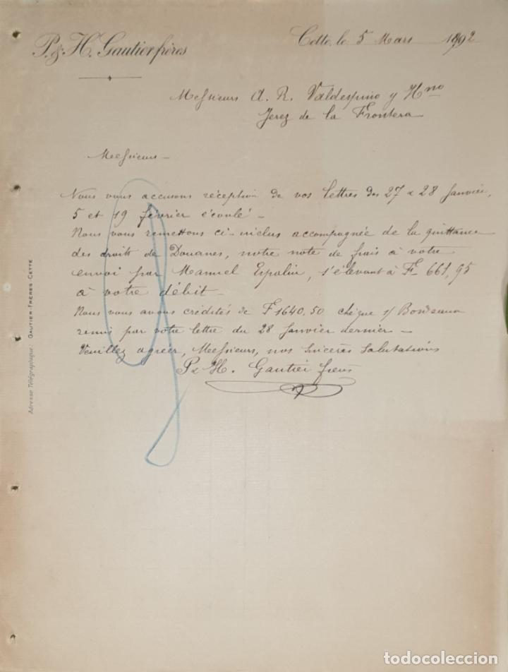 Commercial Letters: Carta comercial. P. & H. Gautierfr&eacute;res. Cette. Francia 1892