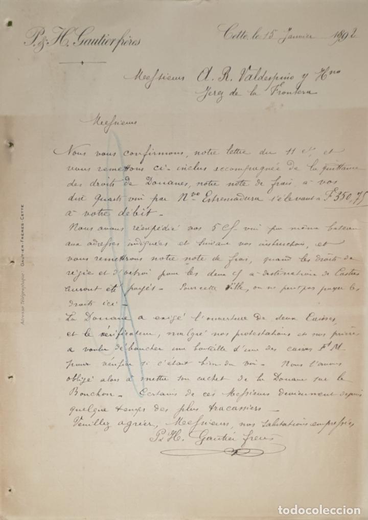 Commercial Letters: Carta comercial. P. & H. Gautierfr&eacute;res. Cette. Francia 1892