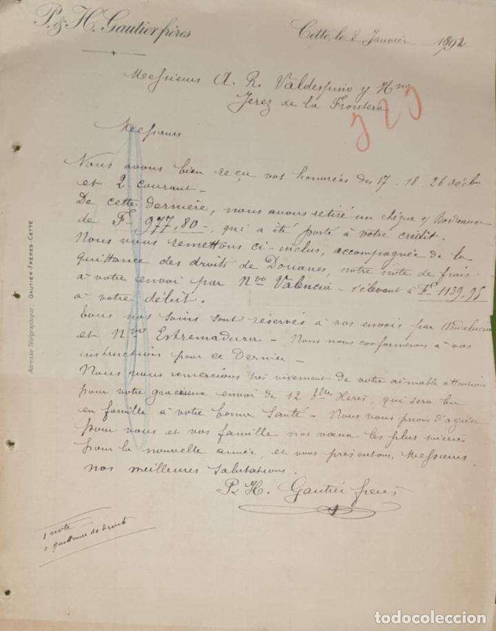 Commercial Letters: Carta comercial. P. & H. Gautierfr&eacute;res. Cette. Francia 1892