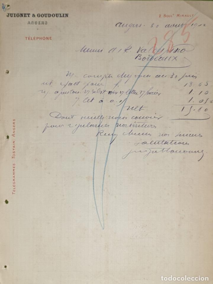 Commercial Letters: Carta comercial. Juignet & Goudoulin. Angers. Francia 1902
