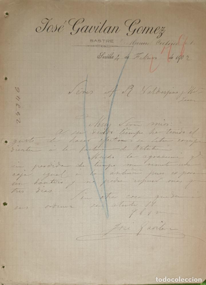 Commercial Letters: carta comercial. Jos&eacute; Gavilan Gomez. Sastre. Sevilla. Espa&ntilde;a 1902