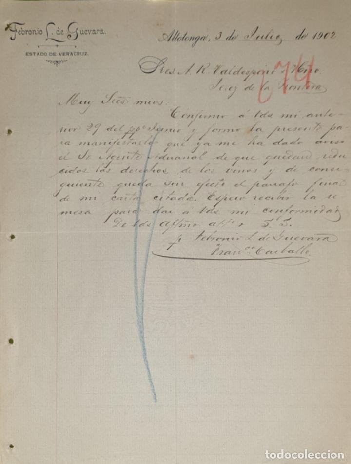 Commercial Letters: Carta comercial. Febronio L. De Guevara. La Sorpresa. Tienda Abarrotes. Altotonga. Mexico 1902