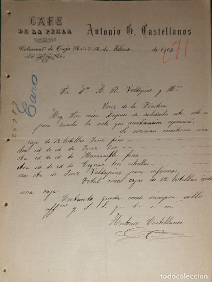 Commercial Letters: Carta comercial. Antonio G. Castellanos. Caf&eacute; de la Perla. Madrid. Espa&ntilde;a 1902