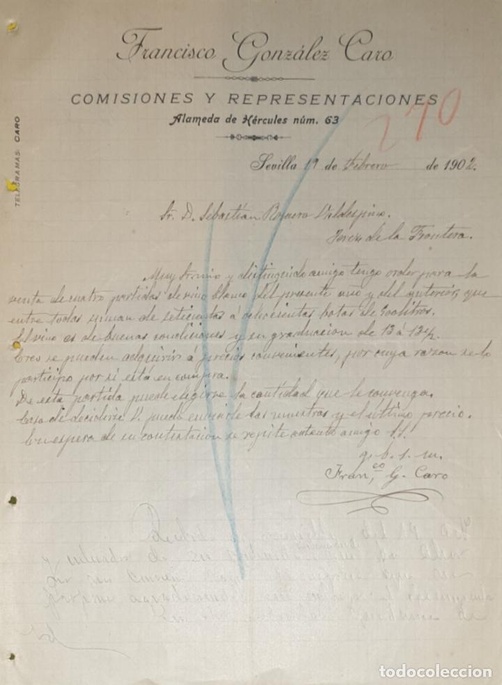 Commercial Letters: Carta comercial. Francisco Gonz&aacute;lez Caro. Comisiones y Representaciones. Sevilla. Espa&ntilde;a 1902
