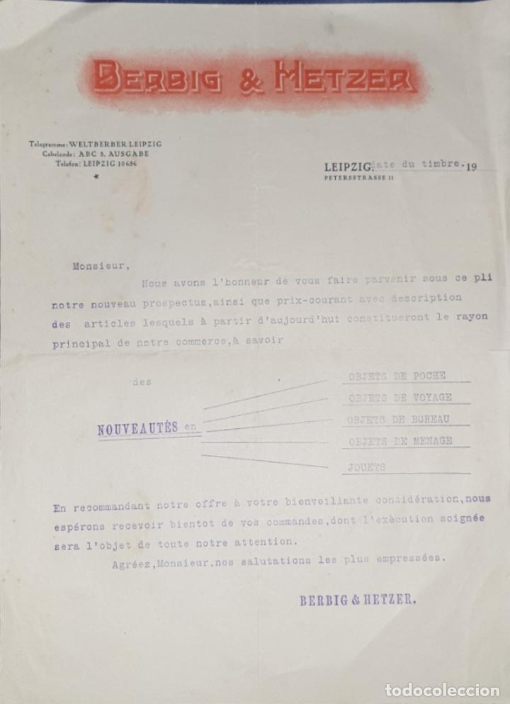 Commercial Letters: Carta comercial. Berbig & Hetzer. Leipzig. Alemania