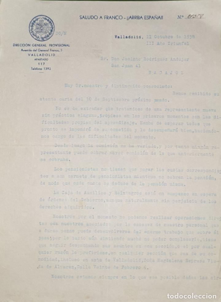 Commercial Letters: Carta comercial. Direcci&oacute;n General Provisional. Valladolid. Espa&ntilde;a 1938