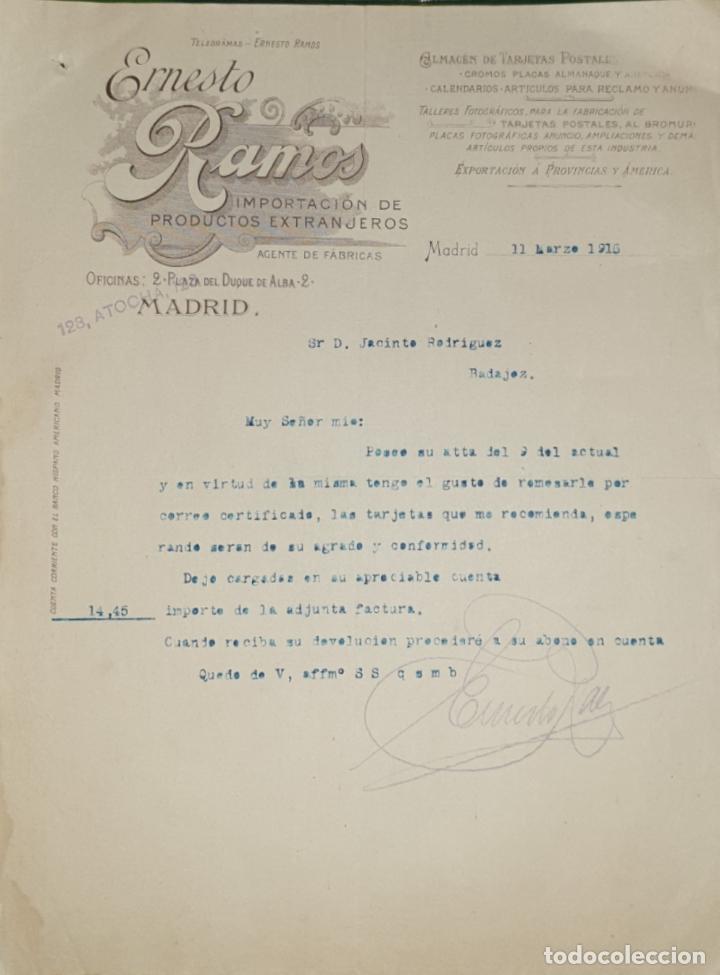Commercial Letters: Carta comercial. Ernesto Ramos. Importaci&oacute;n de productos Extranjeros. Madrid. Espa&ntilde;a 1915