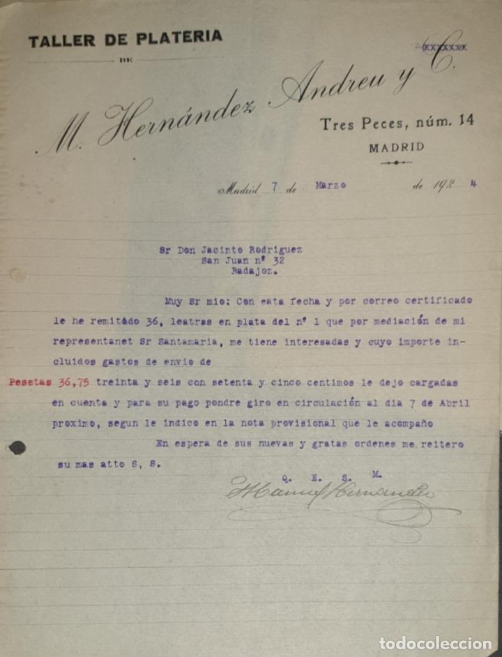 Commercial Letters: Carta comercial. m. Hern&aacute;ndez Andreu y C. Taller de plater&iacute;a. Madrid. Espa&ntilde;a 1924