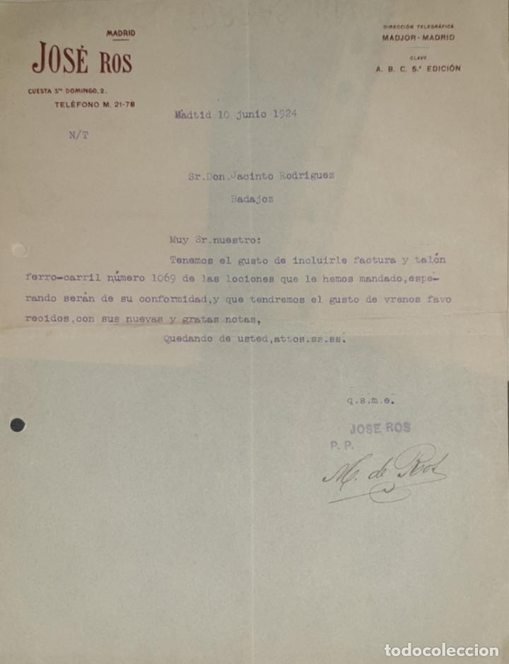 Commercial Letters: Carta comercial. Jos&eacute; Ros. Madrid. Espa&ntilde;a 1924