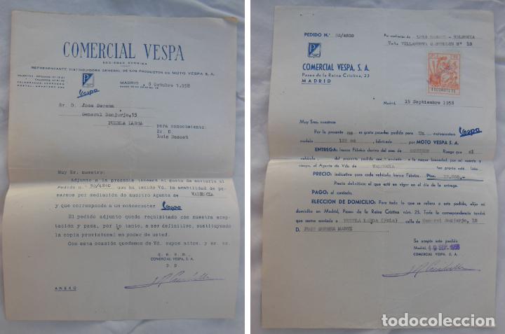Cartas comerciales: COMPRA DE UNA MOTO VESPA. 1958 - Foto 1