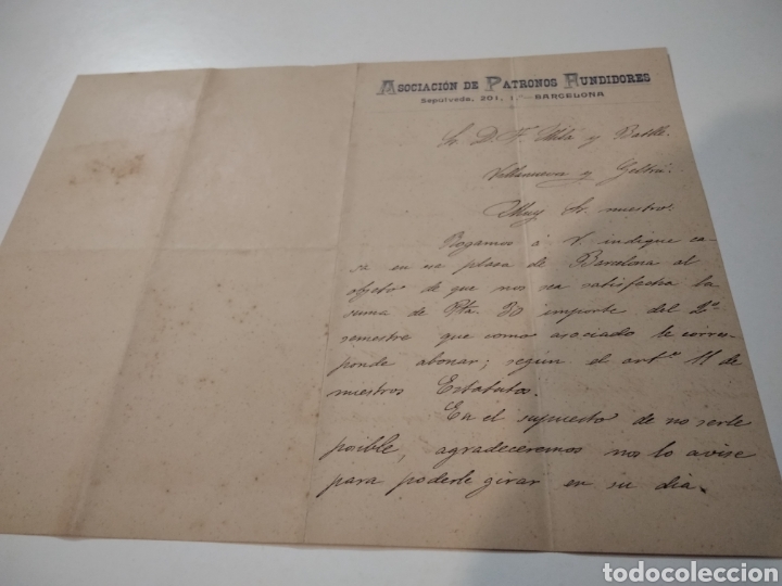 Commercial Letters: Carta de 1900 Asociaci&oacute;n de Patronos Fundidores Barcelona