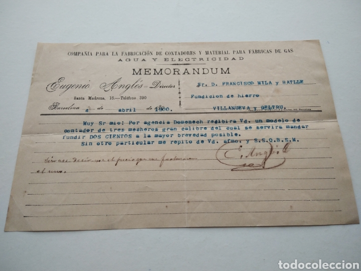 Commercial Letters: Compa&ntilde;ia para la fabricaci&oacute;n de Contadores i material para f&aacute;bricas de gas memor&aacute;ndum 1900