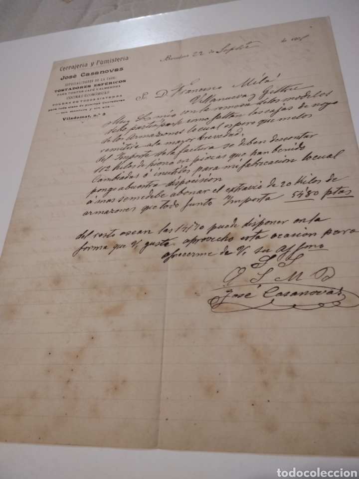 Commercial Letters: Carta comerciales Cerrajer&iacute;a y Fumisteria Jos&eacute; Casanovas Barcelona 1901