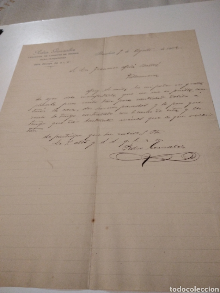 Commercial Letters: Carta comercial Pedro Gonz&aacute;lez vendedor de lingotes de hierro para fundiciones 1902