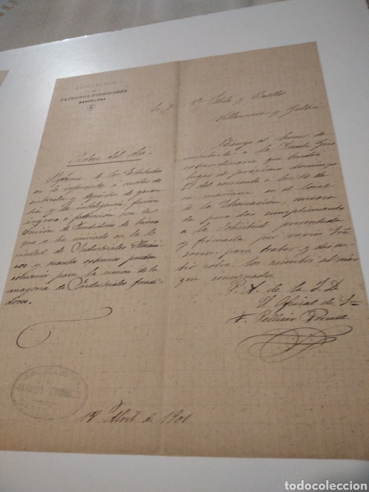 Commercial Letters: Carta comercial asociacion de patronos Fundidores Barcelona 1901