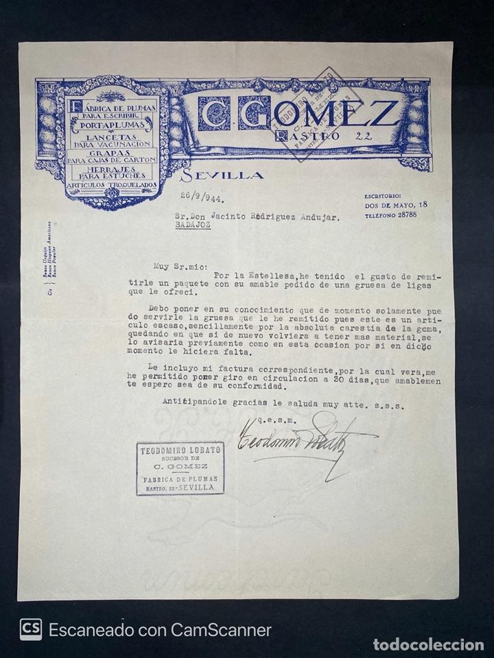 Commercial Letters: CARTA COMERCIAL. FABRICA DE PLUMAS PARA ESCRIBIR. C. GOMEZ. SEVILLA, 1944. VER FOTOS